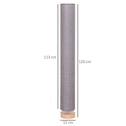 A diagram showing the dimensions of the grey floor lamp with its wooden base
