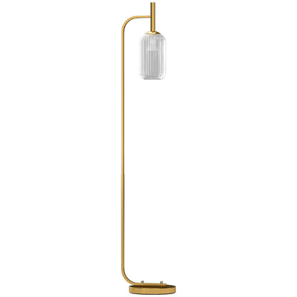 HOMCOM Floor Lamp for Living Room with Glass Lampshade, a tall gold standing lamp with a ribbed glass shade