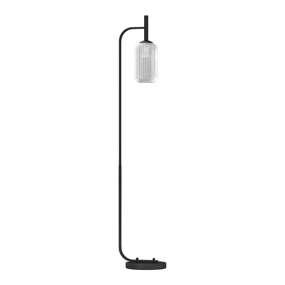 HOMCOM Floor Lamp for Living Room with Glass Lampshade, a tall black standing lamp with a ribbed glass shade