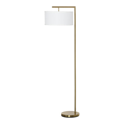 HOMCOM Floor Lamp with a white linen drum shade and gold metal pole and round base