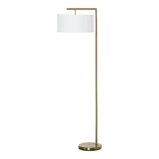 HOMCOM Floor Lamp with a white linen drum shade and gold metal pole and round base