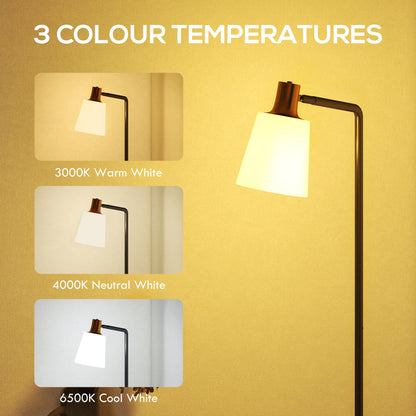 the floor lamp displaying three different light colour temperature settings