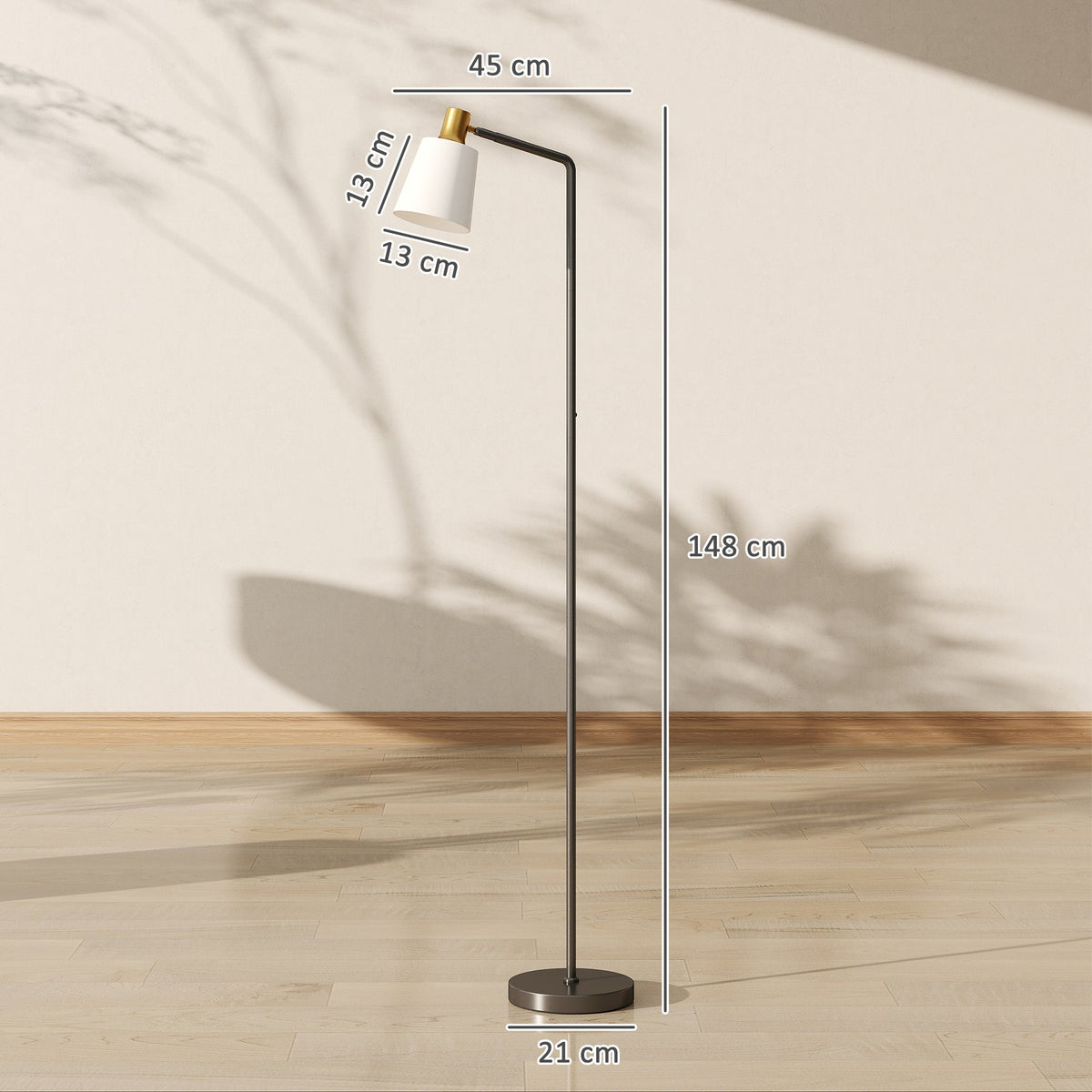 the floor lamp shown with dimension lines indicating height and width