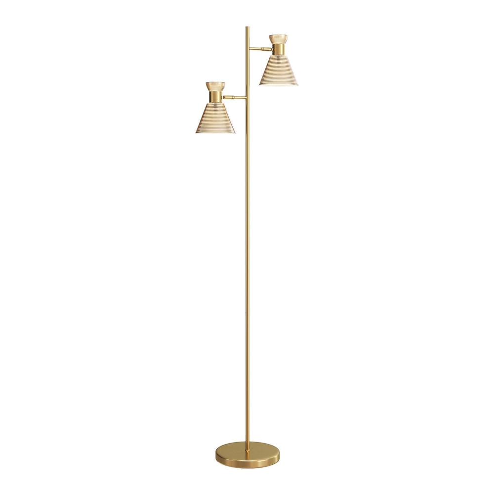 HOMCOM Floor Lamp with Adjustable Dual Head, a tall gold-tone lamp with two cone-shaped shades