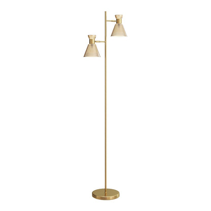 HOMCOM Floor Lamp with Adjustable Dual Head, a tall gold-tone lamp with two cone-shaped shades