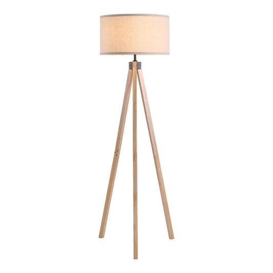HOMCOM Floor Lamp with Elegant Wood Tripod, a freestanding lamp with a beige fabric shade and three wooden legs