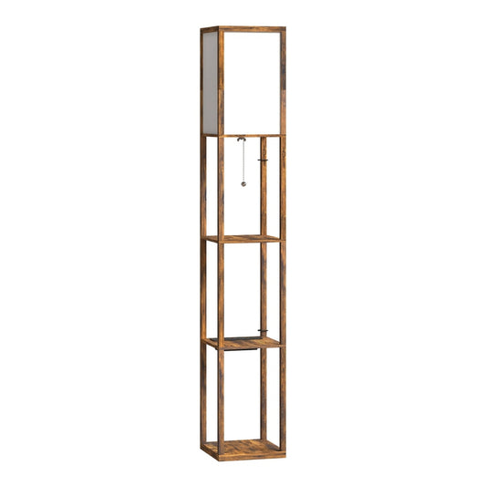 HOMCOM Floor Lamp with Shelves, a tall wooden lamp with four shelves and a fabric shade
