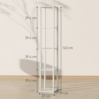 Dimensions of the oak floor lamp with shelves, showing height, width and depth measurements