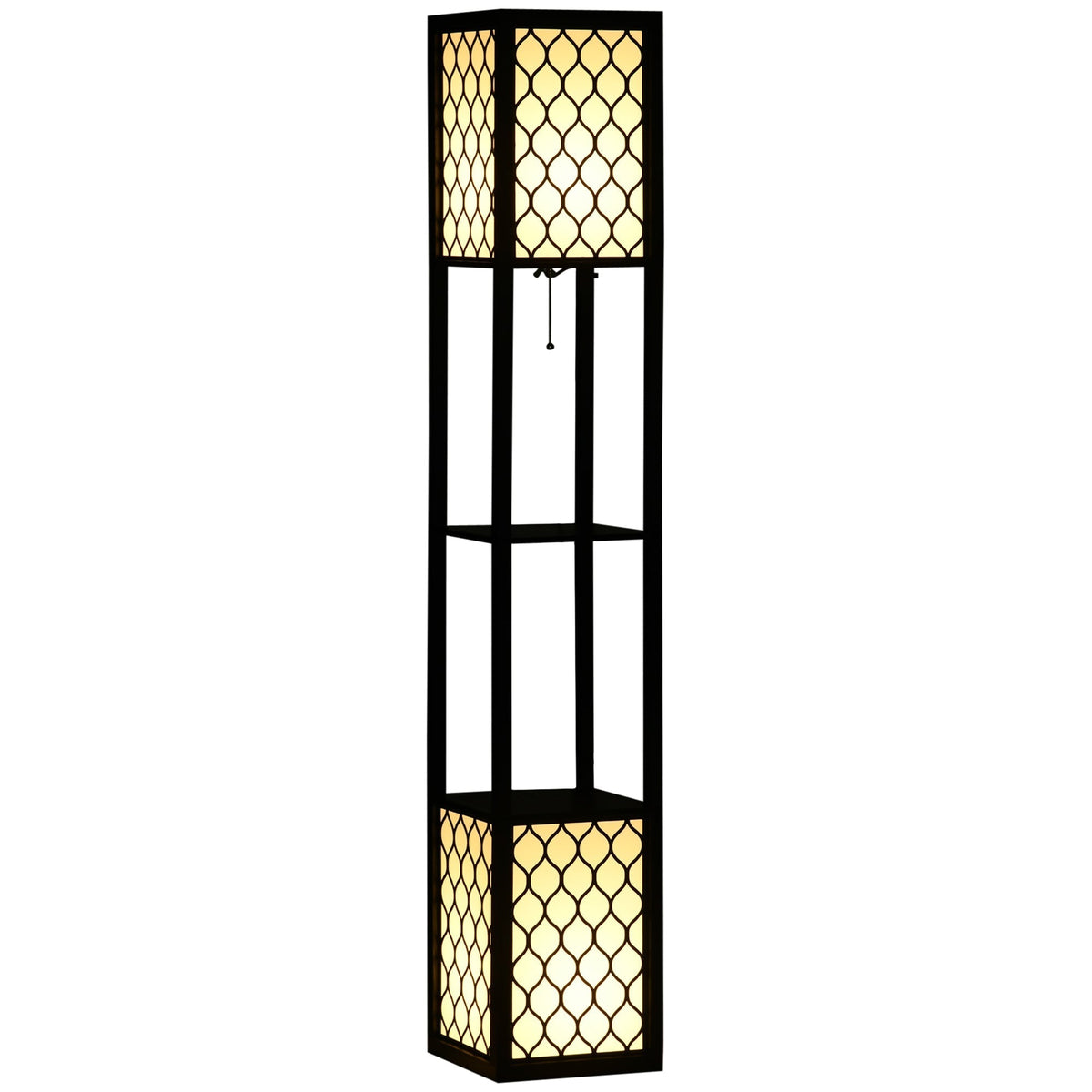HOMCOM Floor Lamp with Shelves, a tall black lamp with two illuminated square shades and two shelves