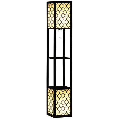 HOMCOM Floor Lamp with Shelves, a tall black lamp with two illuminated square shades and two shelves