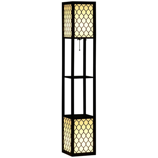 HOMCOM Floor Lamp with Shelves, a tall black lamp with two illuminated square shades and two shelves