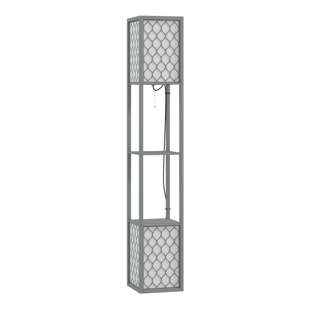 HOMCOM Floor Lamp with Shelves, a tall grey lamp with three shelves and two illuminated panels