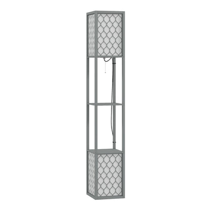 HOMCOM Floor Lamp with Shelves, a tall grey lamp with three shelves and two illuminated panels