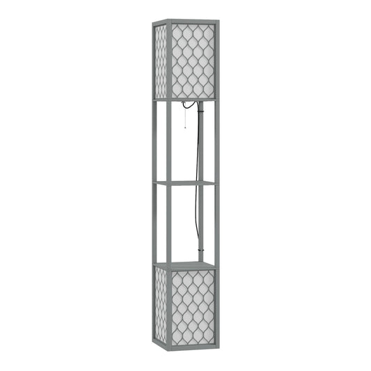 HOMCOM Floor Lamp with Shelves, a tall grey lamp with three shelves and two illuminated panels