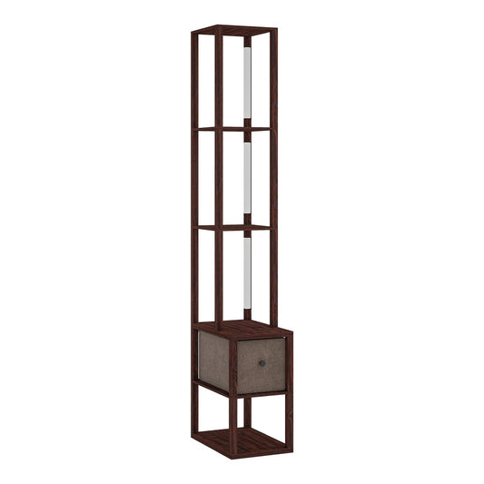 HOMCOM Floor Lamp with Shelves in dark brown with an integrated fabric drawer and open shelving