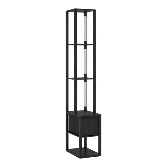 HOMCOM Floor Lamp with Shelves, a tall black lamp with three shelves and a fabric drawer