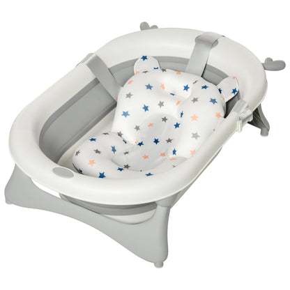 HOMCOM Foldable Baby Bathtub Set in offwhite with a star pattern cushion and safety straps