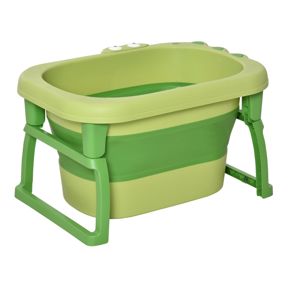 HOMCOM Foldable Baby Bathtub in green with white accents and foldable legs