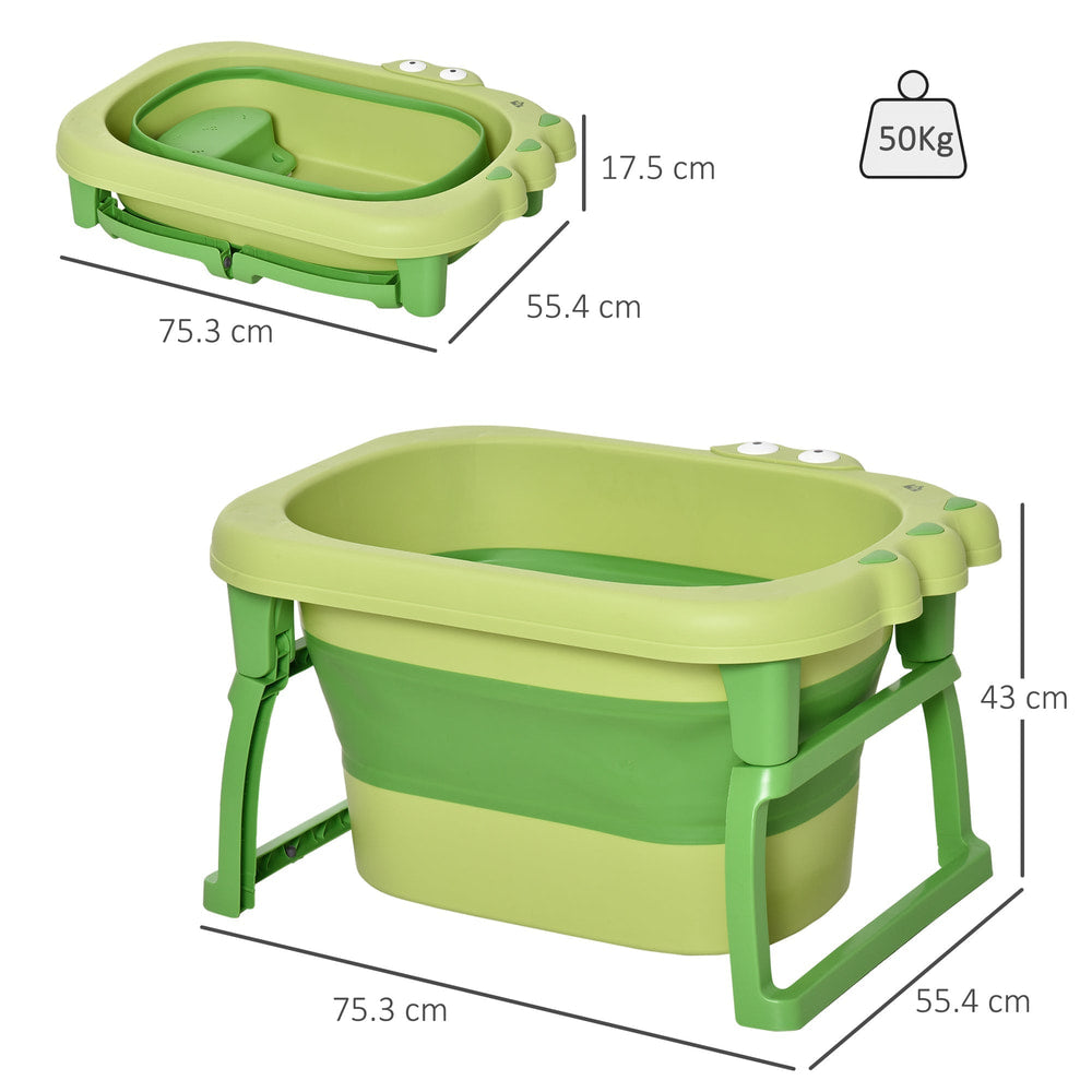 Dimensions of the green foldable baby bathtub with stool