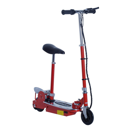 HOMCOM Foldable Electric Scooter for Teens Over 7 years old 12V Battery 120W-Red, a red electric scooter with a seat and