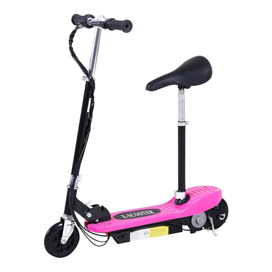 HOMCOM Foldable Electric Scooter Ride on in pink with a black seat and handlebars on a white background