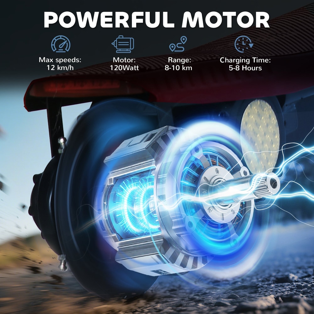 Close-up of the electric motor on the rear wheel of the kids scooter with light effects