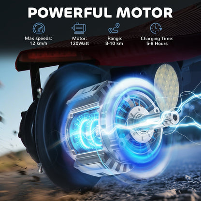 Close-up of the electric motor on the rear wheel of the kids scooter with light effects