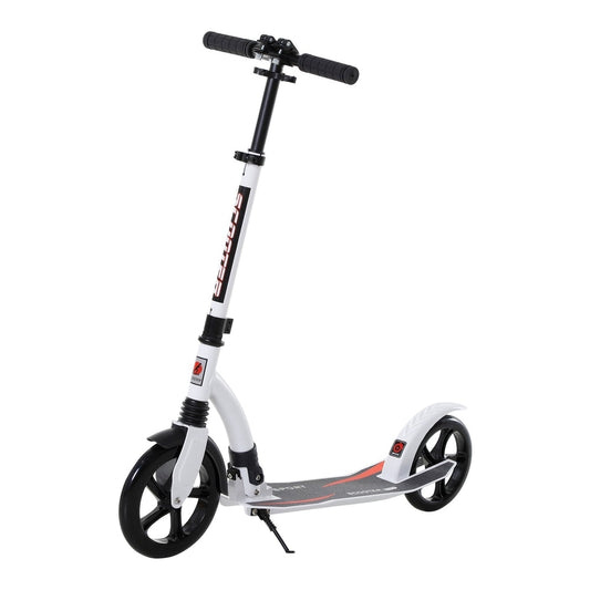 HOMCOM Foldable Kick Scooter, a white scooter with black handlebars and wheels, shown from the front
