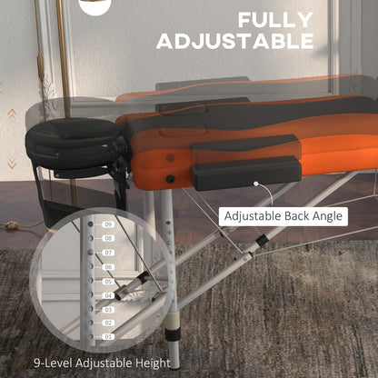 The massage table highlighting the adjustable back angle and leg height settings