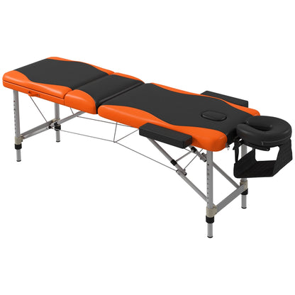 HOMCOM Foldable Massage Bed with black and orange padding and a headrest support