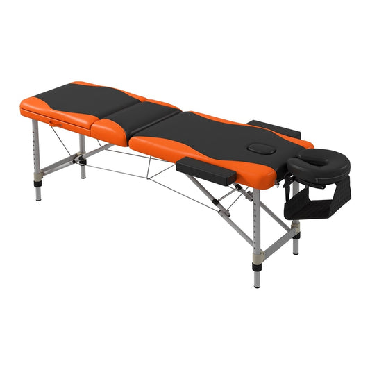 HOMCOM Foldable Massage Bed with black and orange padding and a headrest support