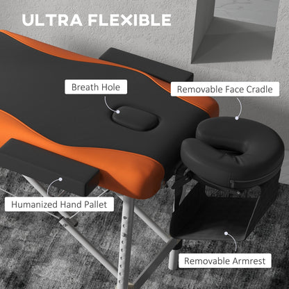 The massage table showing the removable face cradle and armrest attachments