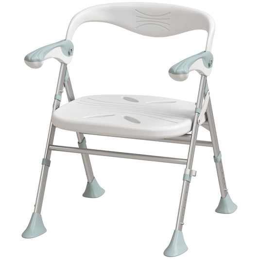 HOMCOM Foldable Shower Chair with Flip-Up Armrests in White