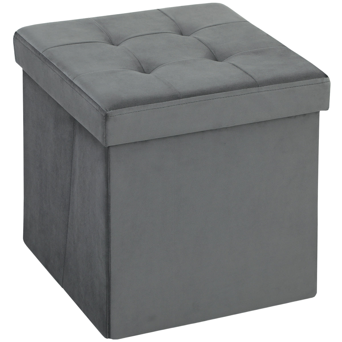 HOMCOM Foldable Velvet-Feel Storage Ottoman in Grey