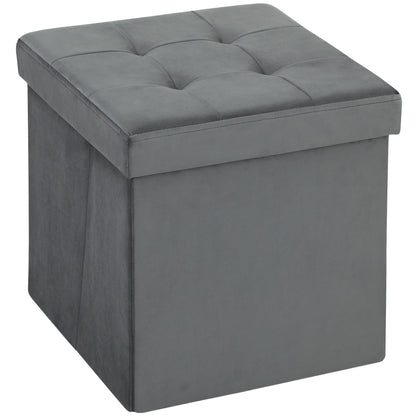 HOMCOM Foldable Velvet-Feel Storage Ottoman in Grey