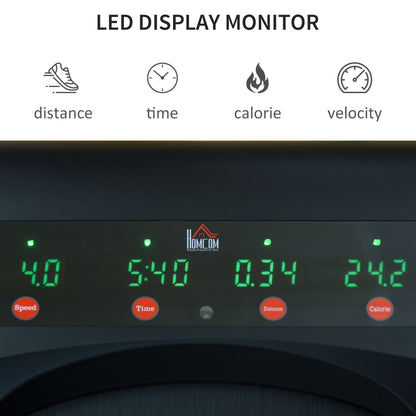 The digital LED display panel showing speed time distance and calorie metrics