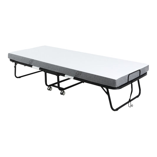 HOMCOM Folding Bed with 10cm Mattress in White and Black