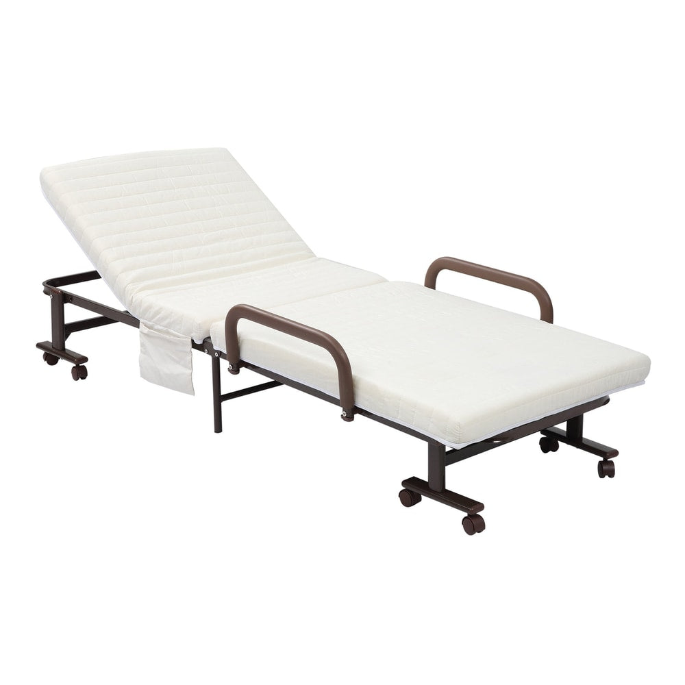 HOMCOM Folding Bed with Mattress in White and Brown