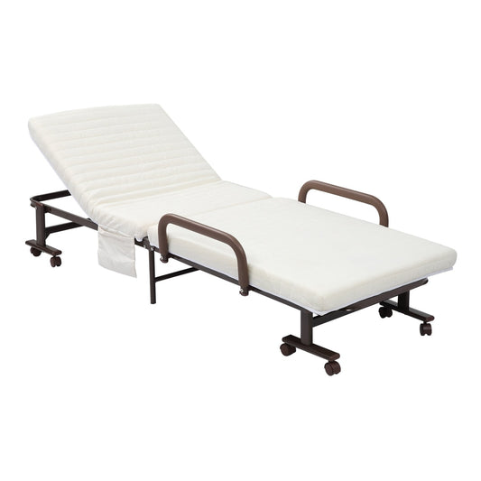 HOMCOM Folding Bed with Mattress in White and Brown