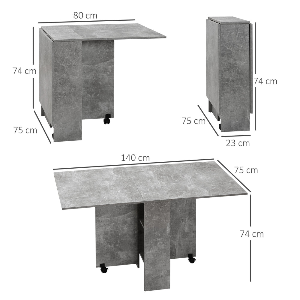 Diagram showing the dimensions of the folding dining table