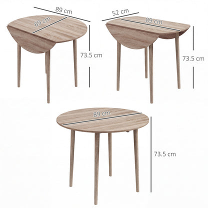 Diagram showing the dimensions of the round drop leaf table