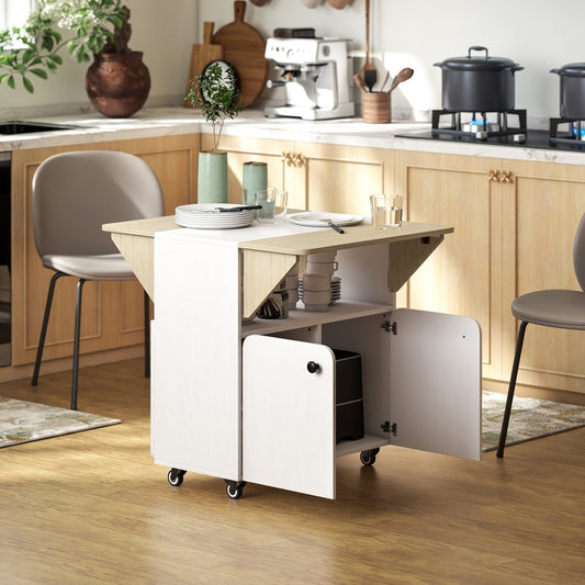 The dining furniture in a kitchen setting with drop leaf sides extended
