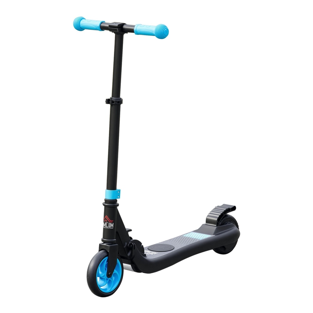 HOMCOM Folding Electric Scooter with Brake, a black and blue kids electric scooter standing upright