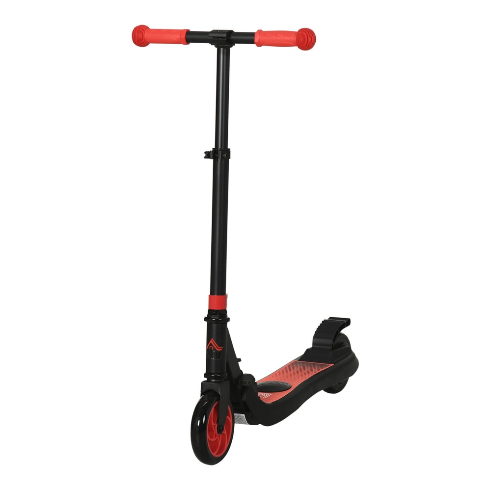 HOMCOM Folding Electric Scooter with Brake, a red and black electric scooter with red handlebars