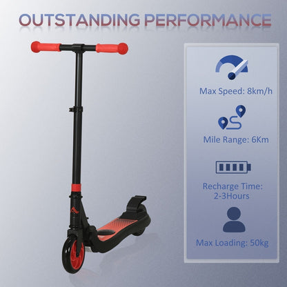Performance specifications for the red and black electric scooter including speed and loading