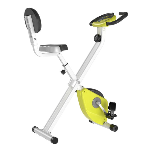 HOMCOM Folding Exercise Bike with a yellow frame and black seat, shown from the front