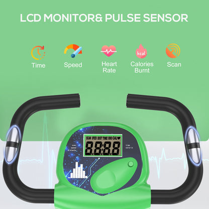 Close up of the LCD monitor and pulse sensor on the exercise bike