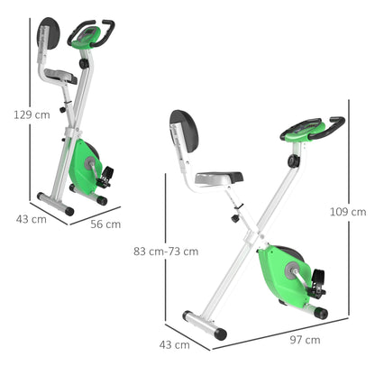 The exercise bike with two size diagrams showing dimensions in cm