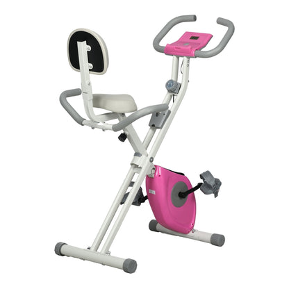 HOMCOM Folding Exercise Bike in white and pink with a padded seat and backrest