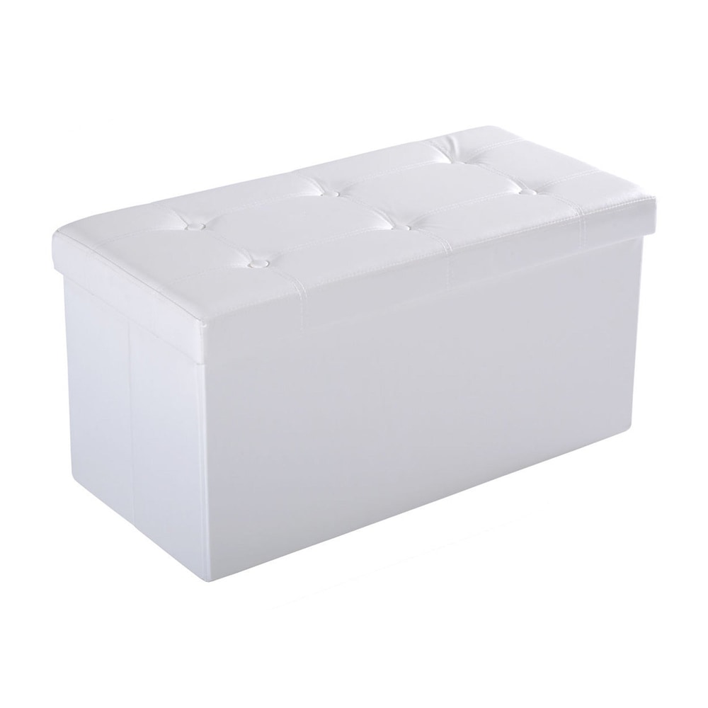 HOMCOM Folding Faux Leather Storage Cube Ottoman Bench in cream white
